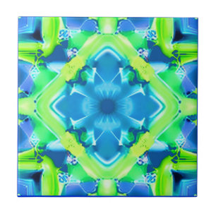 Azulejo De Cerâmica Padrão de Tinta Tie Dye Azul Cobalto e Verde Lima
