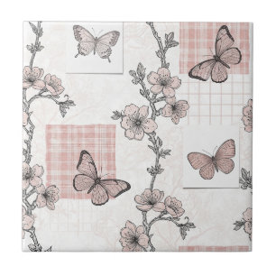 Azulejo De Cerâmica Padrão de Toile de Borboleta Botânica Vintage (5)