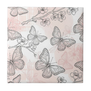 Azulejo De Cerâmica Padrão de Toile de Borboleta Botânica Vintage (6)