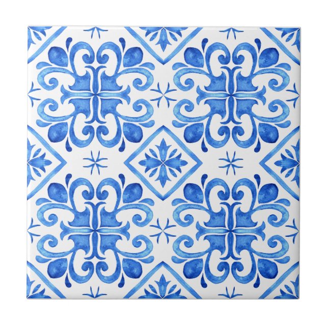 Azulejo De Cerâmica Padrão de Toile Francês Azul (Frente)