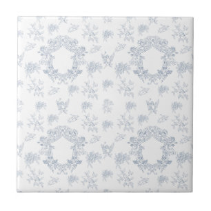 Azulejo De Cerâmica Padrão de Toile Francês Branco Azul
