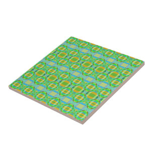 Azulejo De Cerâmica Padrão de Treliça Azul Verde Laranja Roxo Cremoso 