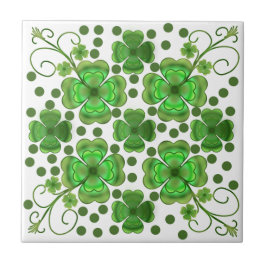 Azulejo De Cerâmica Padrão de Trevo e Redemoinho Verde Metálico Person