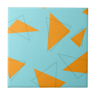 Azulejo De Cerâmica Padrão de triângulo azul, laranja, legal, moderno
