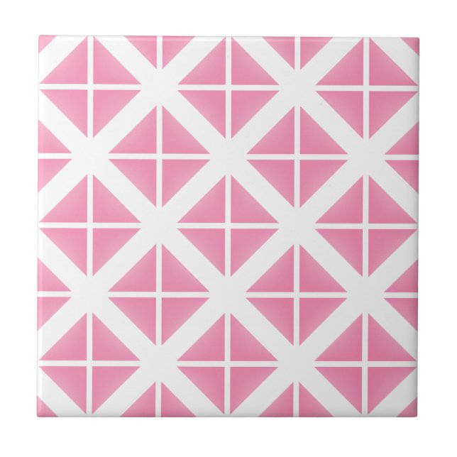 Azulejo De Cerâmica Padrão de Triângulo de Tendência Rosa (Frente)