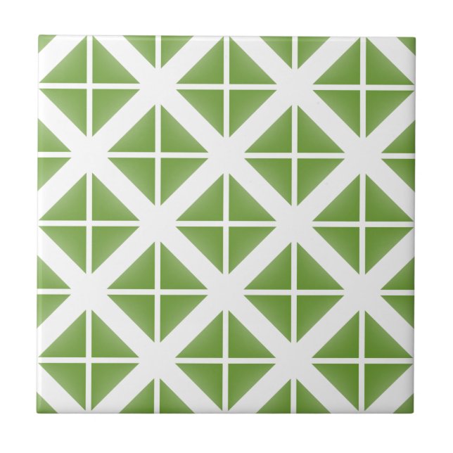 Azulejo De Cerâmica Padrão de Triângulo de Tendência Verde (Frente)