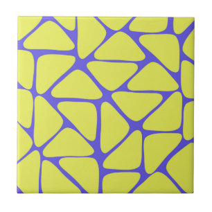 Azulejo De Cerâmica Padrão de Triângulo Geométrico Neon Azul Verde