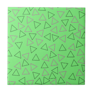 Azulejo De Cerâmica Padrão de Triângulo Geométrico Neon Verde