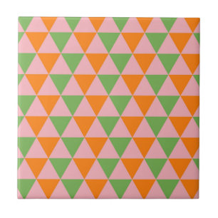 Azulejo De Cerâmica Padrão de Triângulo Geométrico Verde Laranja