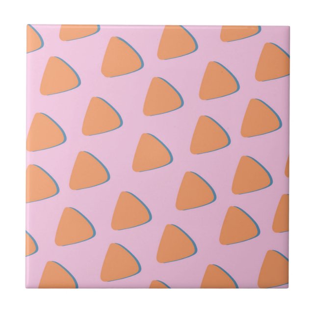 Azulejo De Cerâmica Padrão de Triângulo Laranja Rosa (Frente)