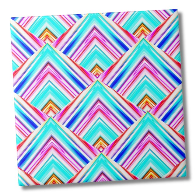 Azulejo De Cerâmica Padrão de triângulos geométricos coloridos (Bright Colorful Geometric Triangles Pink Blue Ceramic Tile)