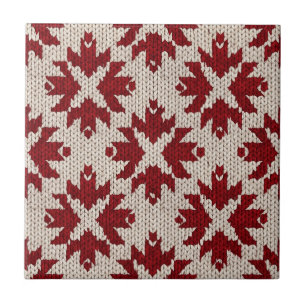 Azulejo De Cerâmica Padrão de Tricô Vermelho e Branco Nórdico – Invern