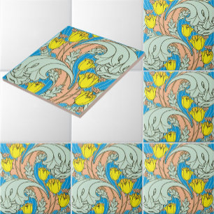 Azulejo De Cerâmica Padrão de Tulipa Art Nouveau Vintage
