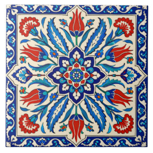 Azulejo De Cerâmica Padrão de Tulipa Azul Vermelha no Estilo Otomano