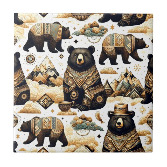 Azulejo De Cerâmica Padrão de Urso Bonito (Frente)
