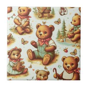 Azulejo De Cerâmica Padrão de Urso de Corda de Corte Vintage