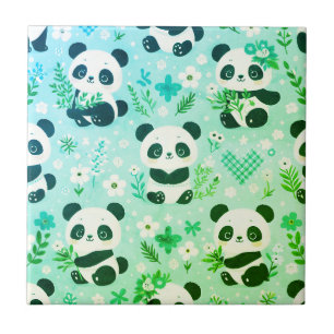 Azulejo De Cerâmica Padrão de Urso Panda Verde Impresso