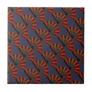 Azulejo De Cerâmica Padrão de ventiladores antigos japoneses vermelho