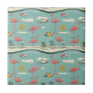 Azulejo De Cerâmica Padrão de verão à beira da piscina Flamingo retrô