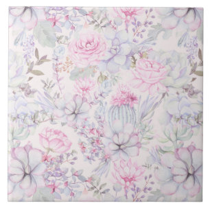 Azulejo De Cerâmica Padrão de Verão de Ilustração Suculenta Floral Ros
