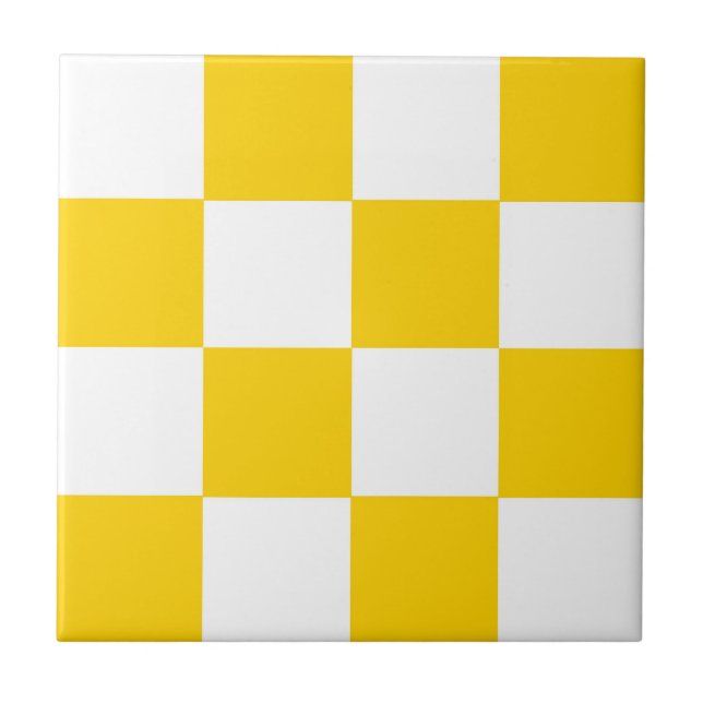 Azulejo De Cerâmica Padrão de Verificação Branco Amarelo (Frente)