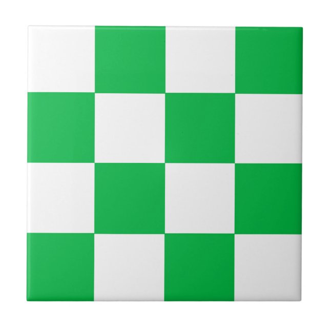Azulejo De Cerâmica Padrão de Verificação Branco Verde (Frente)