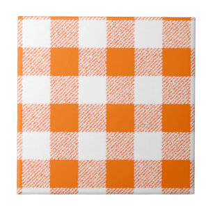 Azulejo De Cerâmica Padrão de Verificação de Gingham Laranja