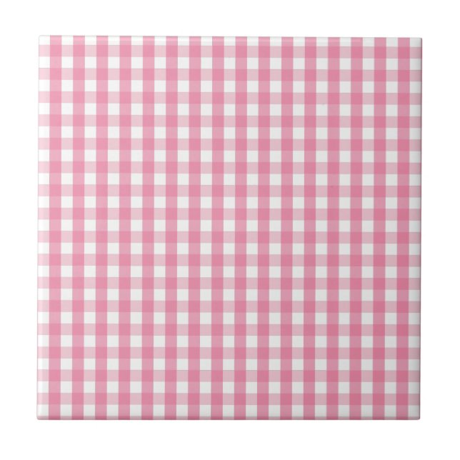 Azulejo De Cerâmica Padrão de Verificação de Gingham Rosa (Frente)