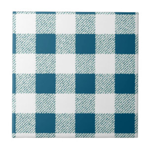 Azulejo De Cerâmica Padrão de Verificação de Gingham Verde Azul