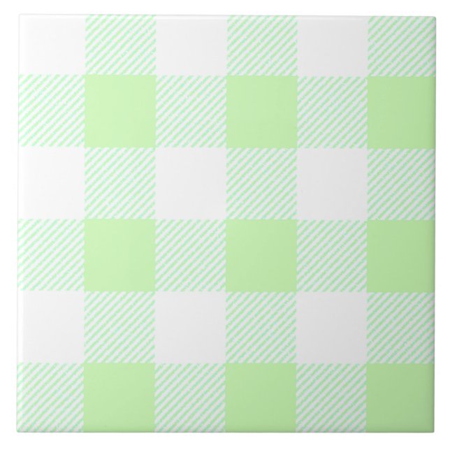 Azulejo De Cerâmica Padrão de Verificação de Gingham Verde Claro (Frente)