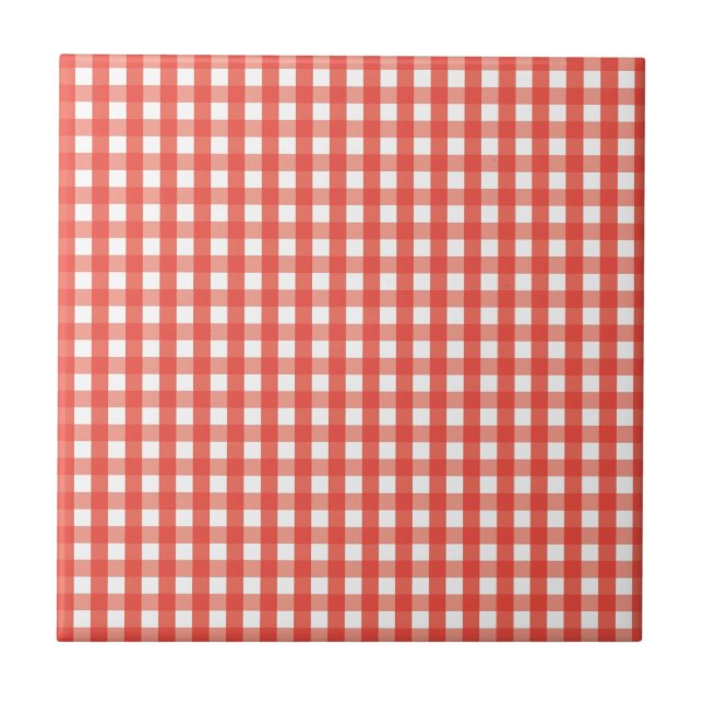 Azulejo De Cerâmica Padrão de Verificação de Gingham Vermelho (Frente)