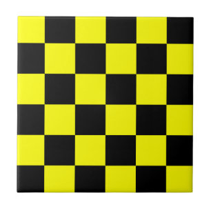 Azulejo De Cerâmica Padrão de Verificação Preto Amarelo