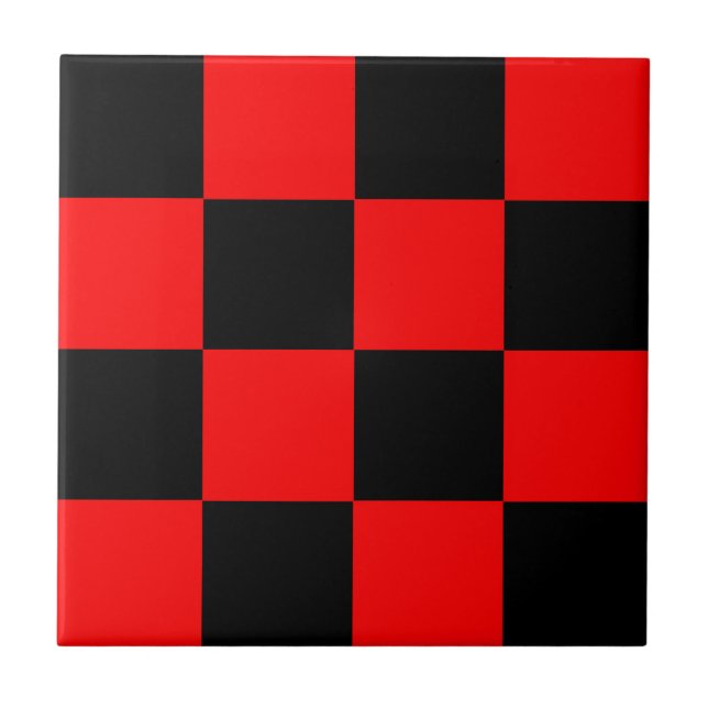 Azulejo De Cerâmica Padrão de Verificação Preto Vermelho (Frente)
