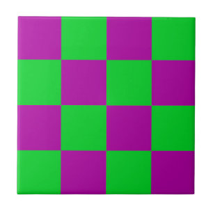 Azulejo De Cerâmica Padrão de Verificação Verde Roxo