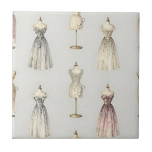 Azulejo De Cerâmica Padrão de Vestido de Baile de Manequim Vintage
