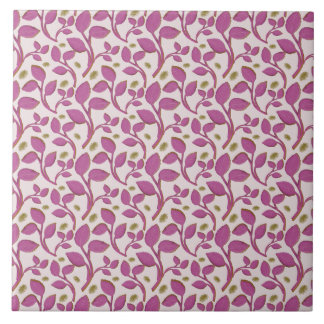 Azulejo De Cerâmica Padrão de videira botânica rosa | Folha floral ele