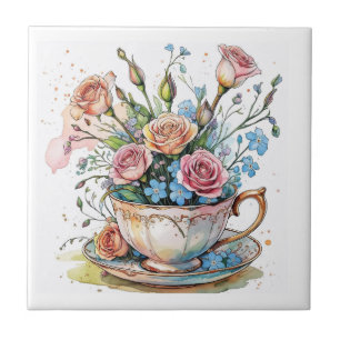 Azulejo De Cerâmica Padrão de videira floral – Arte boho de aquarela s