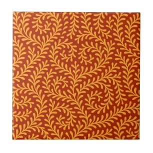 Azulejo De Cerâmica Padrão de Videira Folhosa Amarelo Dourado