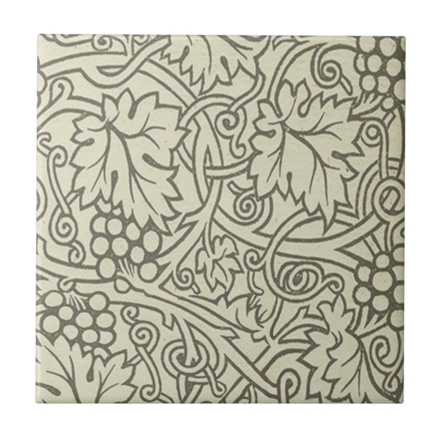 Azulejo De Cerâmica Padrão de videira verde cinza de William Morris (Frente)