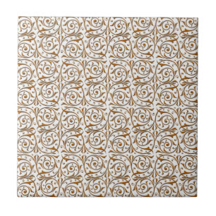 Azulejo De Cerâmica Padrão de Videiras Giratórias em Dourado sobre Bra