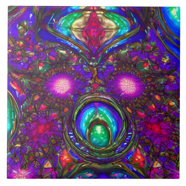 Azulejo De Cerâmica Padrão de vidro colado clássico em azul, verde, ve (Frente)