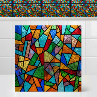 Azulejo De Cerâmica Padrão de Vidro Colorido em Bloco Abstrato Vintage