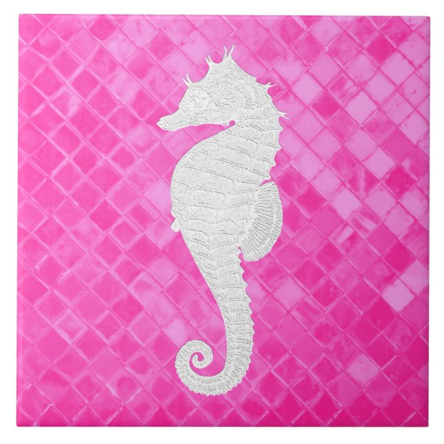 Azulejo De Cerâmica Padrão De Vidro Do Mar Rosa De Cavalo Branco (Frente)