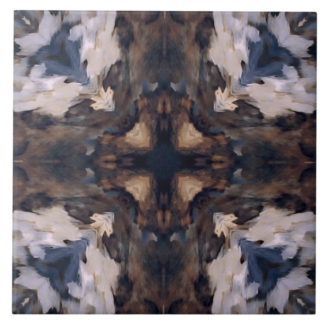 Azulejo De Cerâmica Padrão de vindima com bege, castanho, branco e azu (Frente)