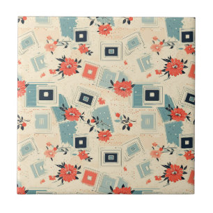 Azulejo De Cerâmica Padrão de Vintage Floral & Camera (3)