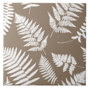 Azulejo De Cerâmica Padrão de Woodland Fern, Taupe Tan e Branco