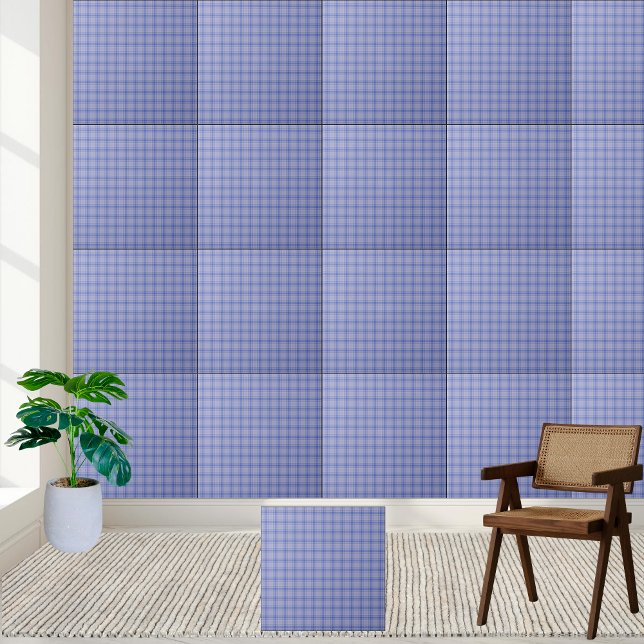 Azulejo De Cerâmica Padrão de Xadrez Azul Clássico - Na moda e Eterno (Classic Blue Plaid Pattern- Stylish & Timeless Ceramic Tile)
