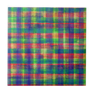Azulejo De Cerâmica Padrão de Xadrez de Aquarela abstrato Colorida