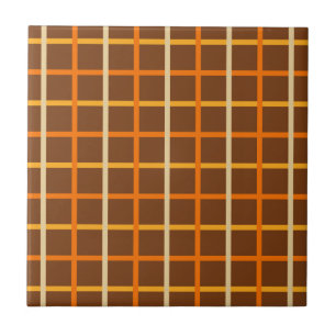 Azulejo De Cerâmica Padrão de Xadrez de outono em verde-laranja e cast