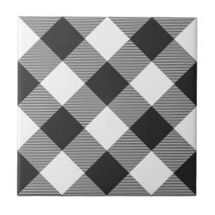 Azulejo De Cerâmica Padrão de Xadrez do Tartan Branco Xadrez Buffalo